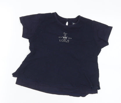Jean Bourget Girls Blue  Cotton Basic T-Shirt Size 4 Years Round Neck