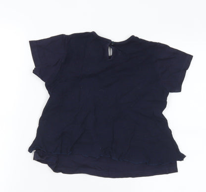Jean Bourget Girls Blue  Cotton Basic T-Shirt Size 4 Years Round Neck