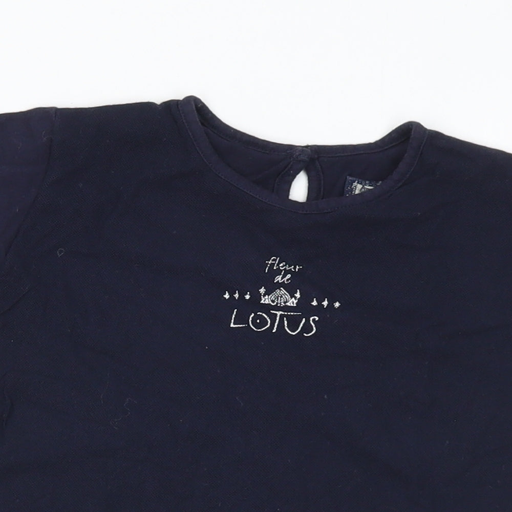 Jean Bourget Girls Blue  Cotton Basic T-Shirt Size 4 Years Round Neck