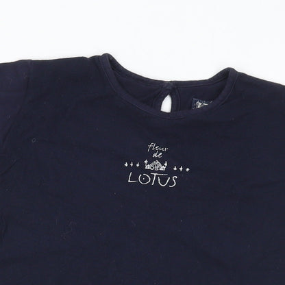 Jean Bourget Girls Blue  Cotton Basic T-Shirt Size 4 Years Round Neck