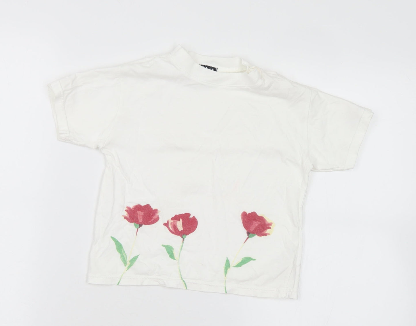 ELLE Girls White Floral Cotton Basic T-Shirt Size 2 Years Crew Neck