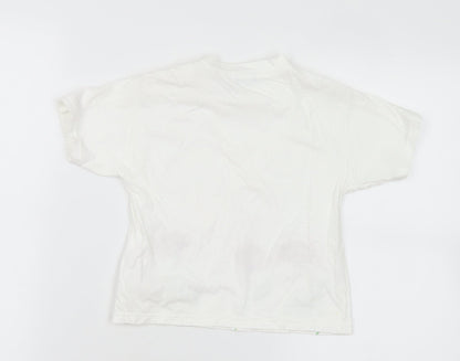 ELLE Girls White Floral Cotton Basic T-Shirt Size 2 Years Crew Neck