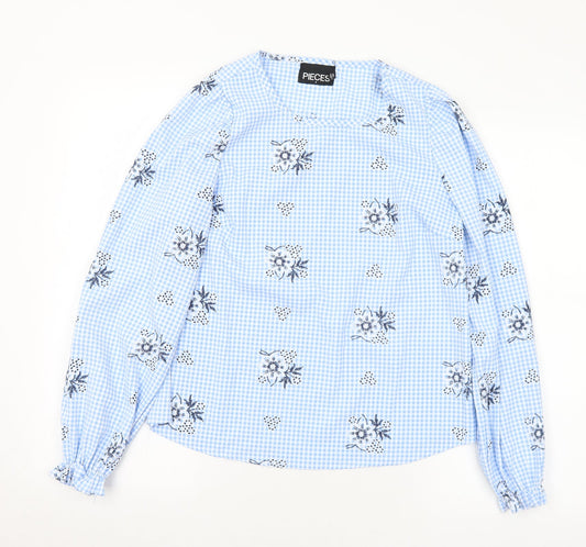 Womens UK Size S Pieces Blue Basic Blouse