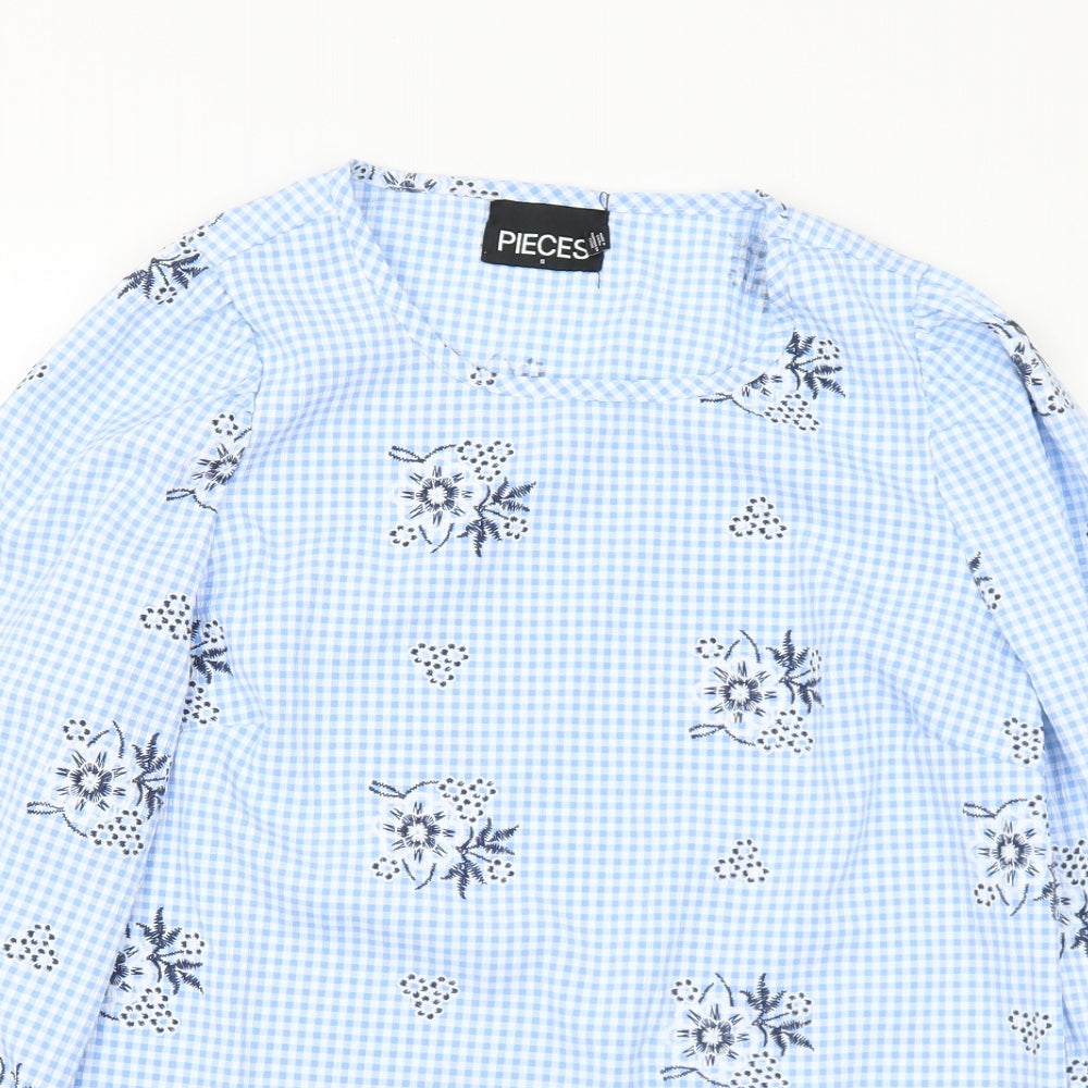 Womens UK Size S Pieces Blue Basic Blouse