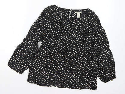 FOREVER 21 Womens Black Floral Polyester Basic Blouse Size M Round Neck