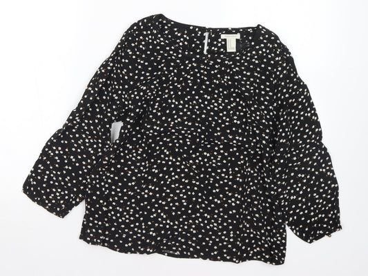 FOREVER 21 Womens Black Floral Polyester Basic Blouse Size M Round Neck
