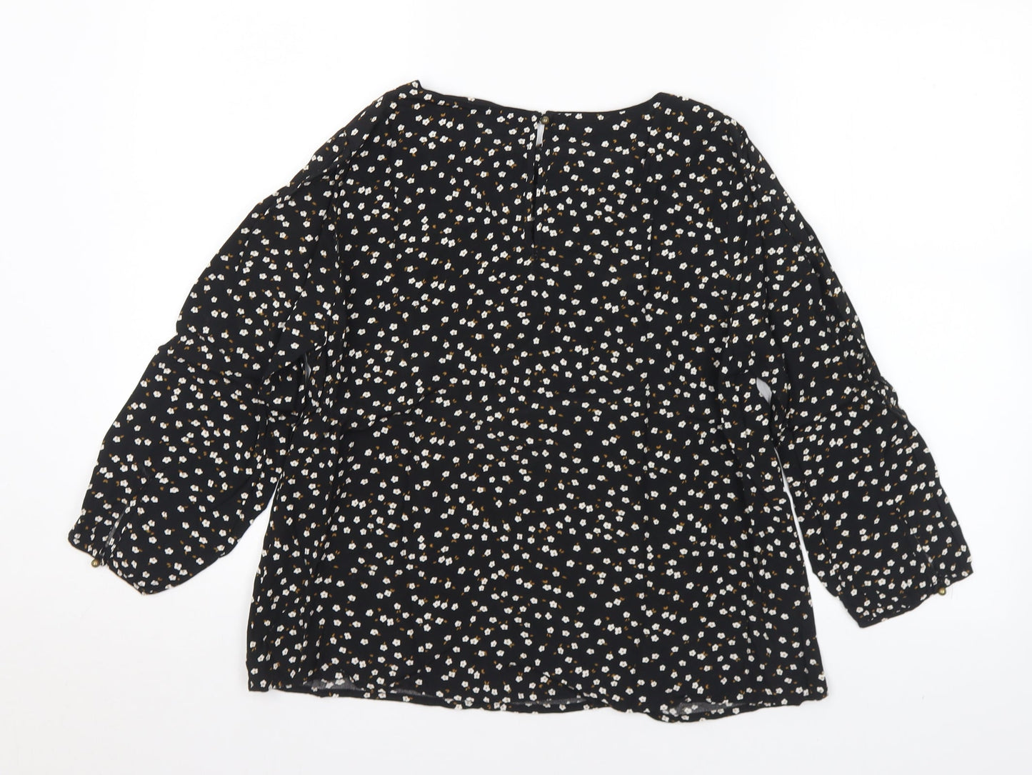 FOREVER 21 Womens Black Floral Polyester Basic Blouse Size M Round Neck