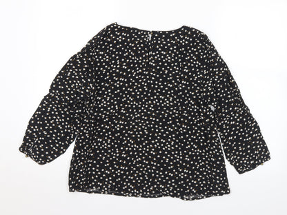 FOREVER 21 Womens Black Floral Polyester Basic Blouse Size M Round Neck