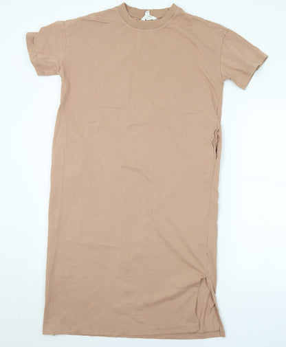 H&M Womens Brown  Cotton T-Shirt Dress  Size XS  Crew Neck