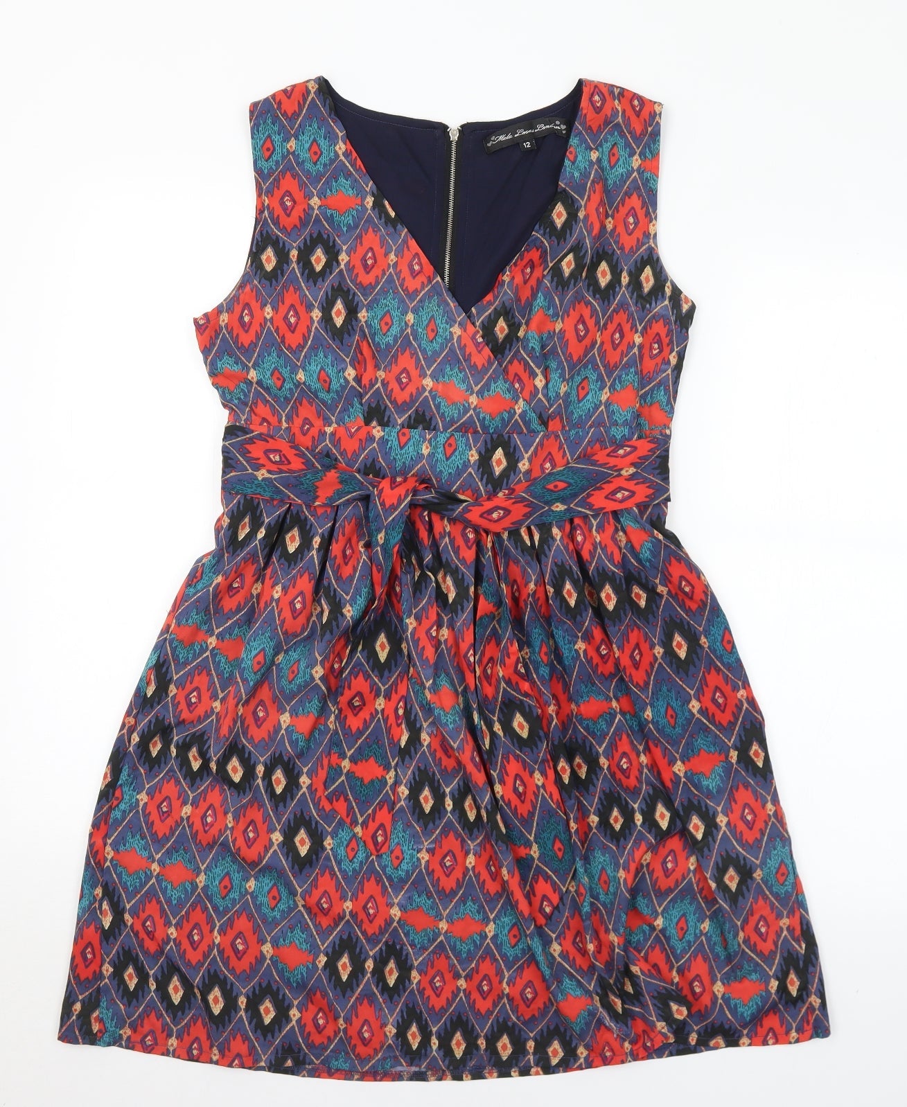 Yumi Womens Multicoloured Geometric Polyester A-Line  Size 12  V-Neck