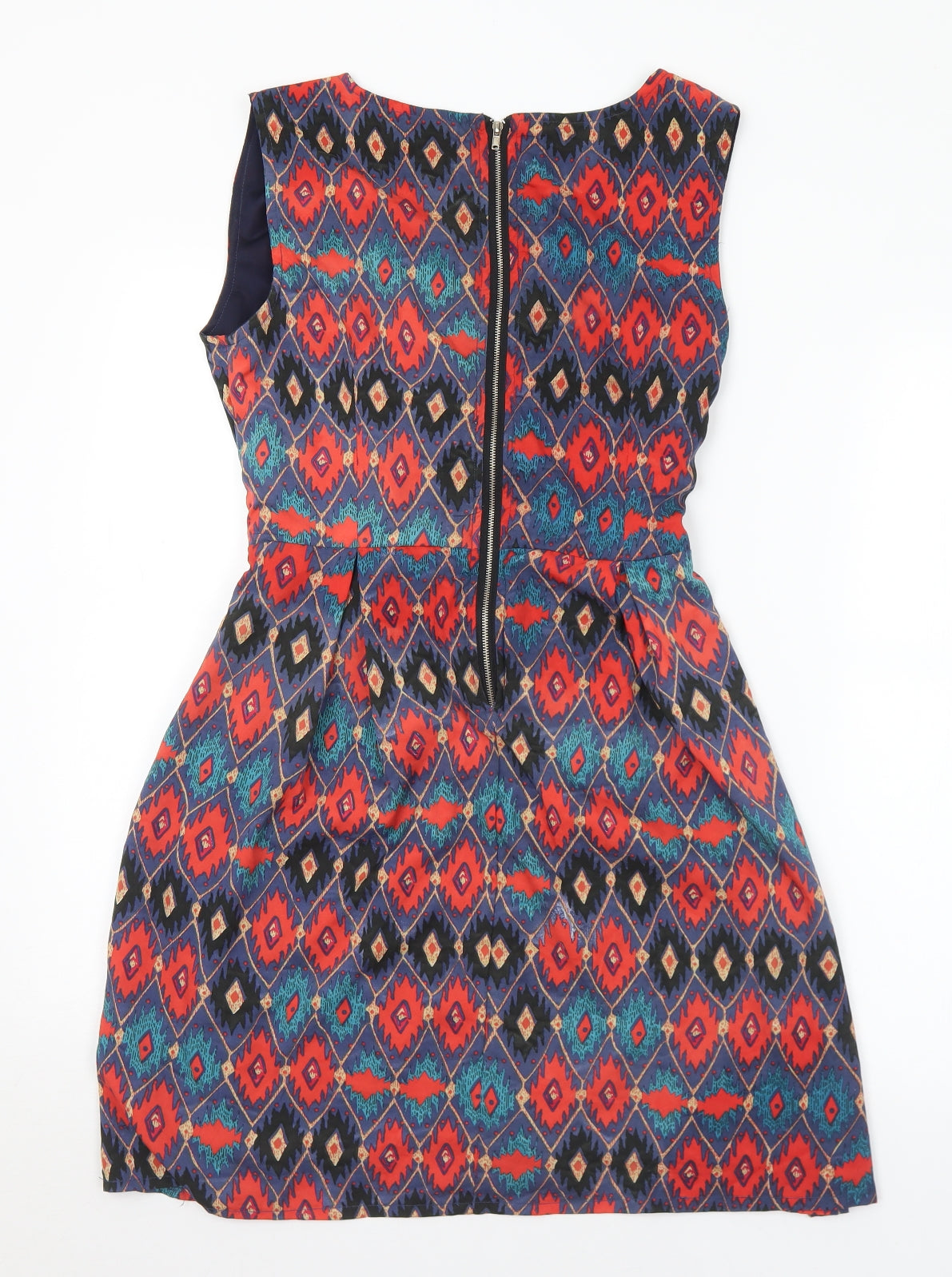Yumi Womens Multicoloured Geometric Polyester A-Line  Size 12  V-Neck