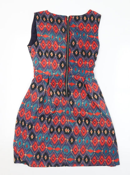 Yumi Womens Multicoloured Geometric Polyester A-Line  Size 12  V-Neck