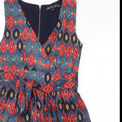 Yumi Womens Multicoloured Geometric Polyester A-Line  Size 12  V-Neck