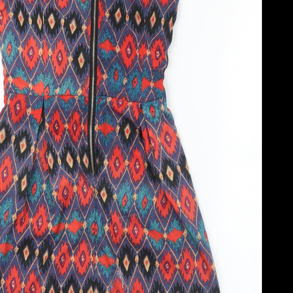Yumi Womens Multicoloured Geometric Polyester A-Line  Size 12  V-Neck