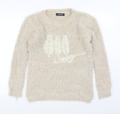 Xiaosa Fushi Womens Beige Round Neck  Cotton Pullover Jumper Size S