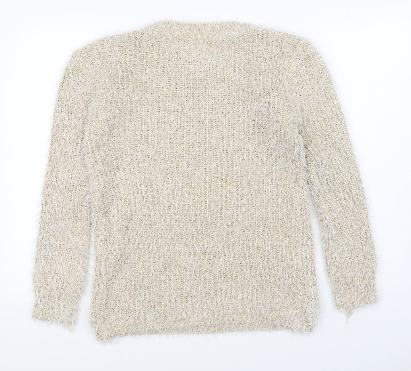 Xiaosa Fushi Womens Beige Round Neck  Cotton Pullover Jumper Size S
