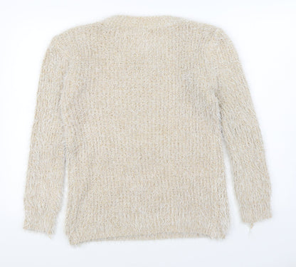 Xiaosa Fushi Womens Beige Round Neck  Cotton Pullover Jumper Size S