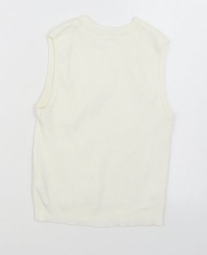 Primark Womens White Round Neck  Polyester Vest Jumper Size S
