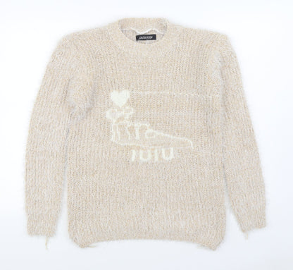 Xiaosa Fushi Womens Beige Round Neck  Cotton Pullover Jumper Size S