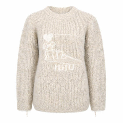 Xiaosa Fushi Womens Beige Round Neck  Cotton Pullover Jumper Size S