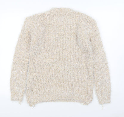 Xiaosa Fushi Womens Beige Round Neck  Cotton Pullover Jumper Size S