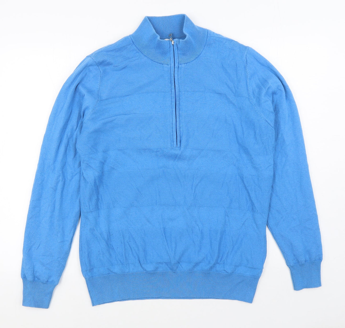 Greenland Womens Blue High Neck  Cotton Cardigan Jumper Size 16