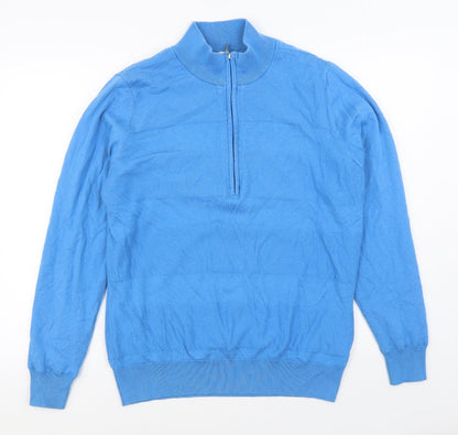 Greenland Womens Blue High Neck  Cotton Cardigan Jumper Size 16