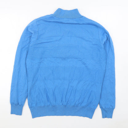 Greenland Womens Blue High Neck  Cotton Cardigan Jumper Size 16