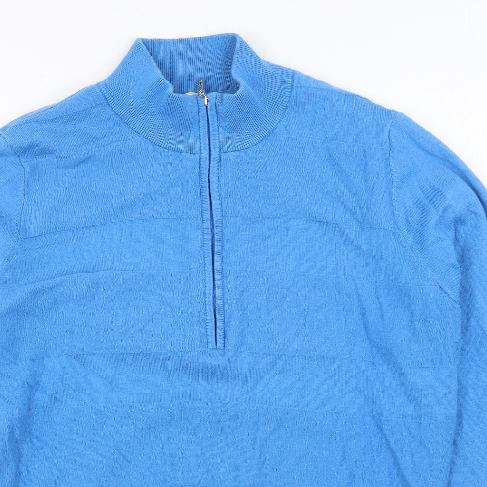 Greenland Womens Blue High Neck  Cotton Cardigan Jumper Size 16