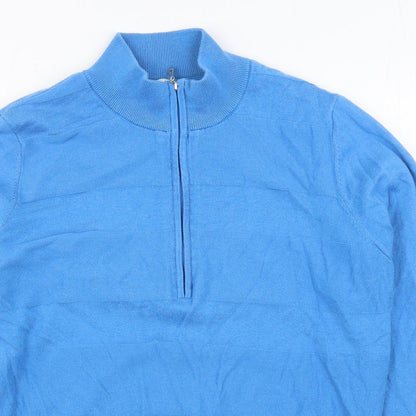 Greenland Womens Blue High Neck  Cotton Cardigan Jumper Size 16
