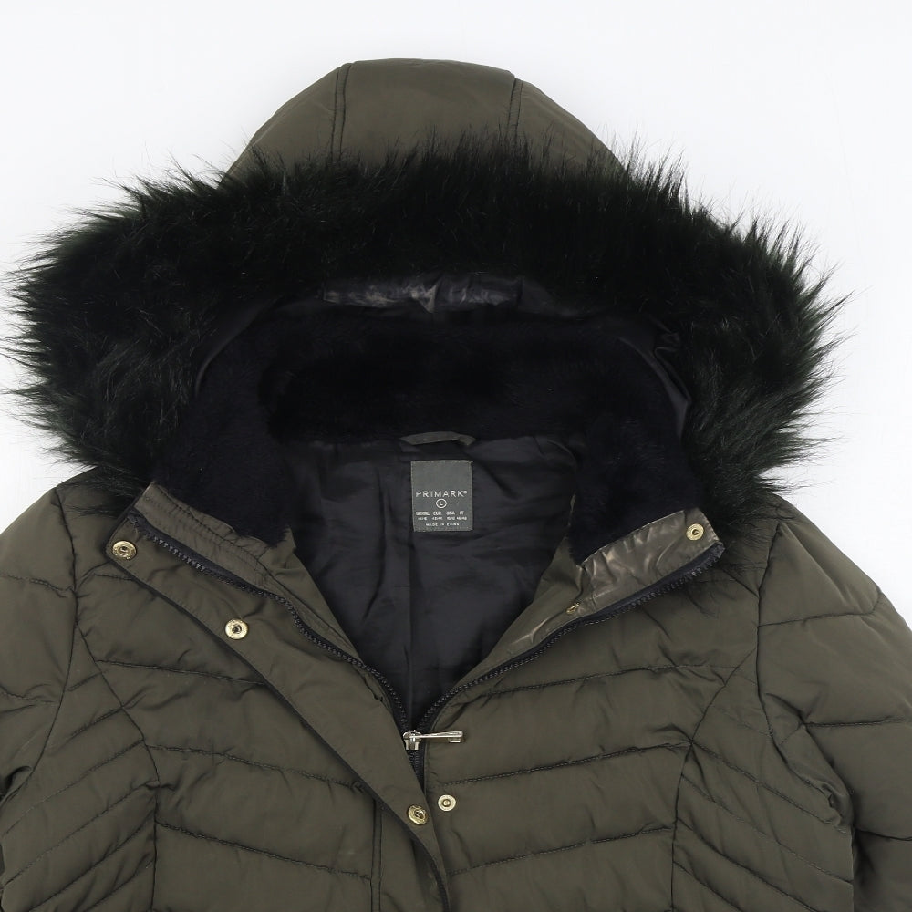 Primark Womens Green   Parka Coat Size L  Zip