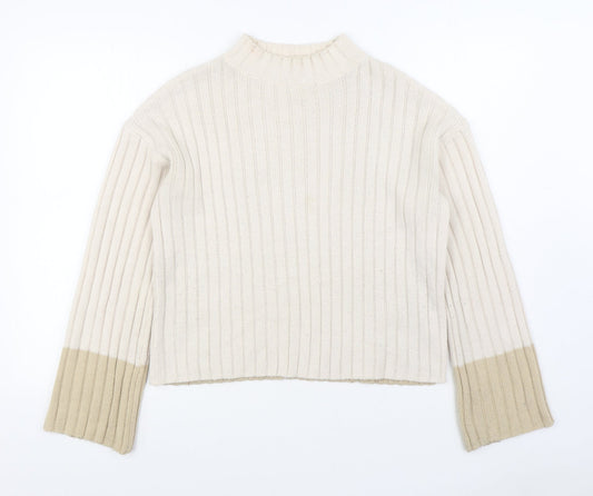 Primark Womens Beige Round Neck  Acrylic Pullover Jumper Size 2XS