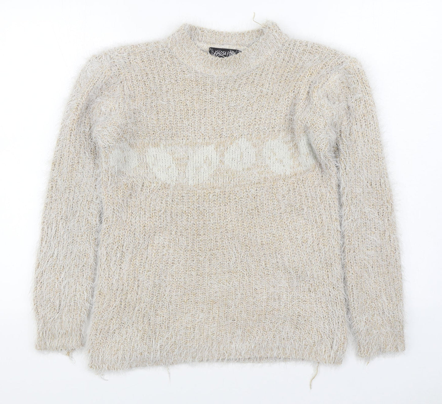Xiaosa Fushi Womens Beige Round Neck  Cotton Pullover Jumper Size M