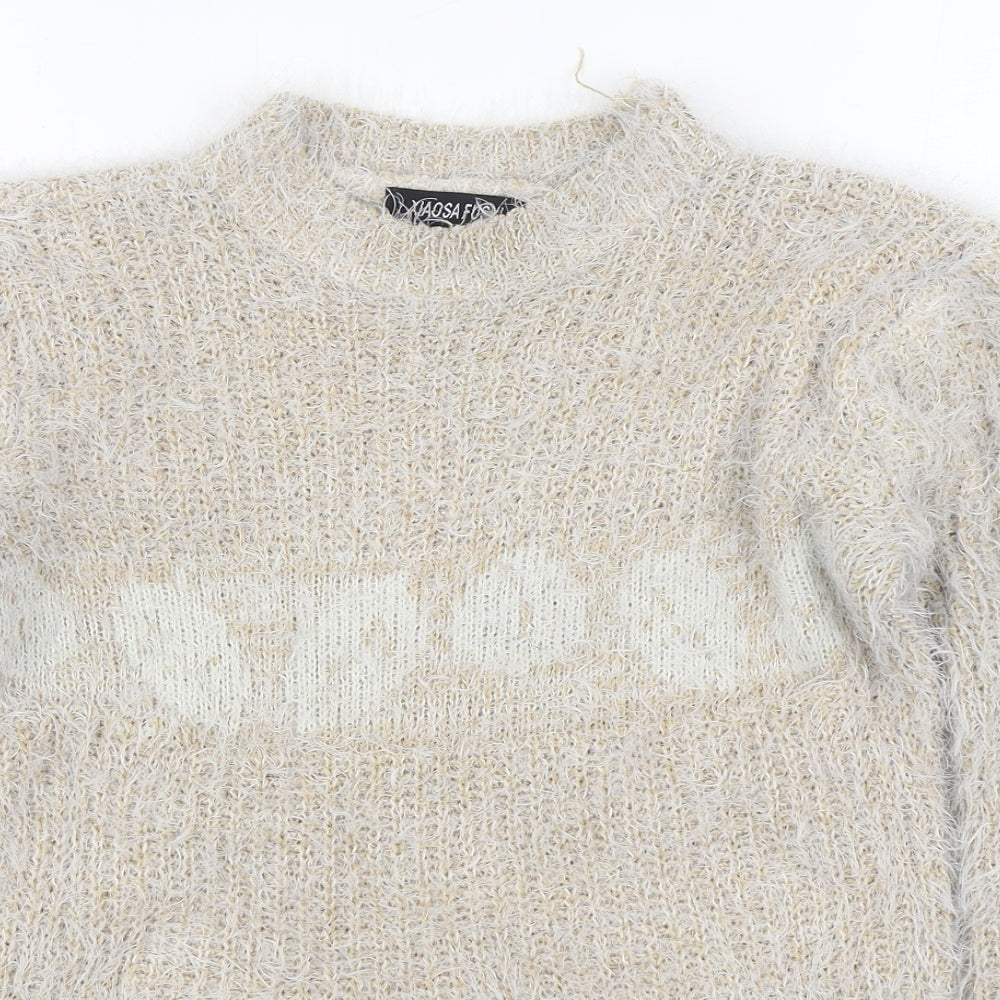 Xiaosa Fushi Womens Beige Round Neck  Cotton Pullover Jumper Size M