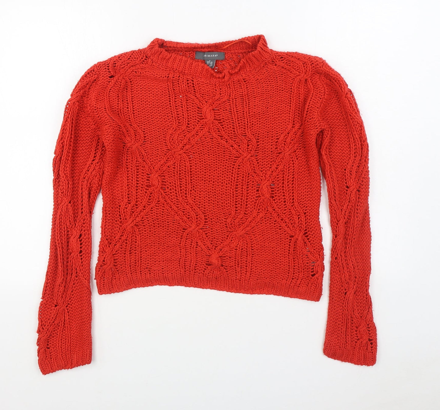 Primark Womens Red Round Neck  Acrylic Pullover Jumper Size S