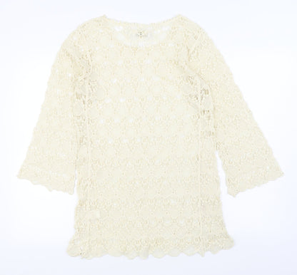 Mirumi Womens Ivory Boat Neck  100% Cotton Pullover Jumper Size M