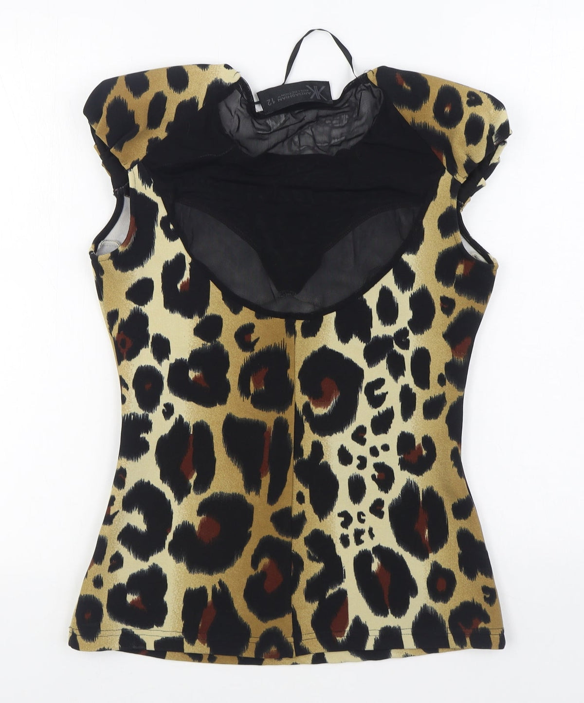 Kardashian Kollection Womens Brown Animal Print Polyester Basic Blouse Size 12 Round Neck