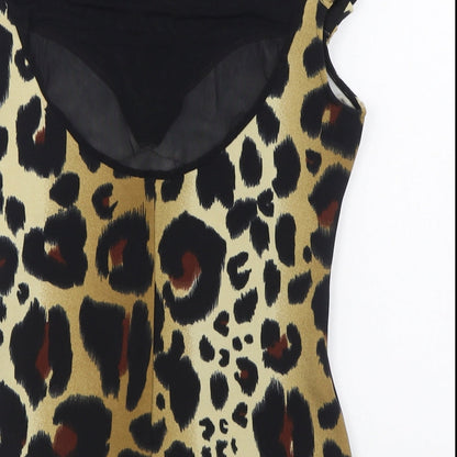 Kardashian Kollection Womens Brown Animal Print Polyester Basic Blouse Size 12 Round Neck