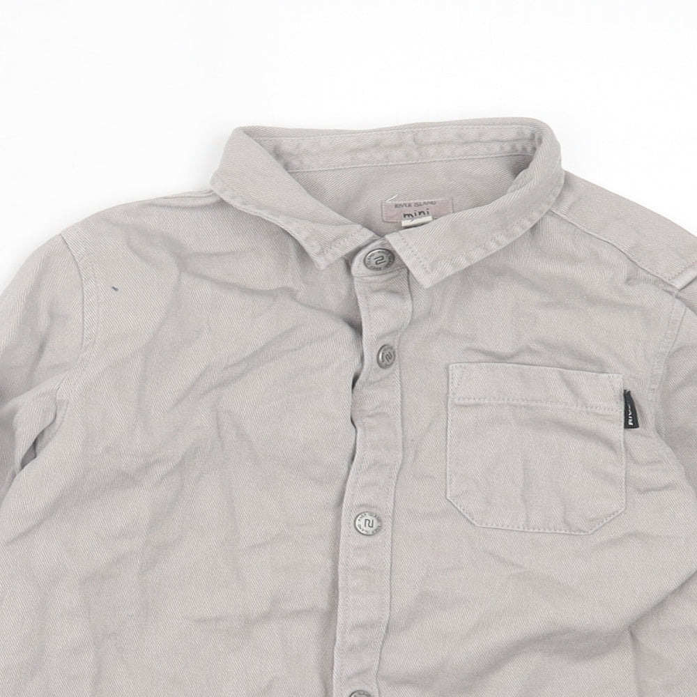 River Island Boys Grey  Cotton Basic Button-Up Size 4-5 Years Collared Button