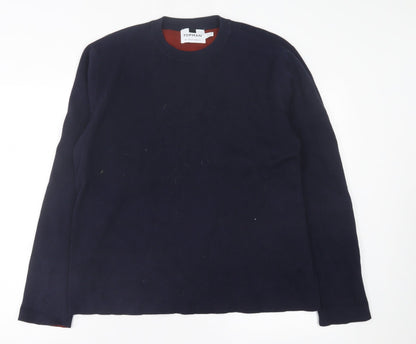 Topman Mens Blue Crew Neck  Cotton Pullover Jumper Size L