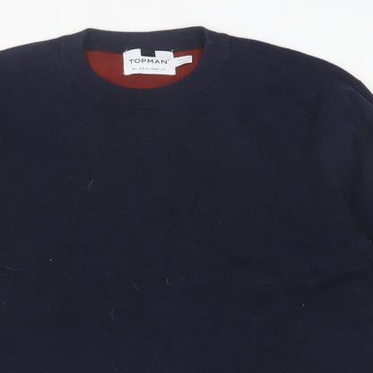 Topman Mens Blue Crew Neck  Cotton Pullover Jumper Size L