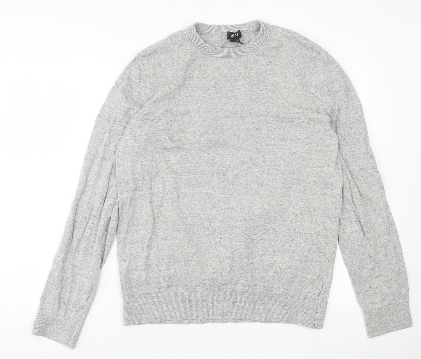 H&M Mens Grey Crew Neck  Cotton Pullover Jumper Size L