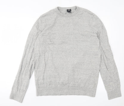 H&M Mens Grey Crew Neck  Cotton Pullover Jumper Size L