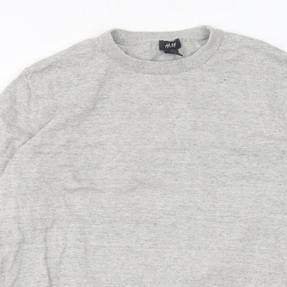 H&M Mens Grey Crew Neck  Cotton Pullover Jumper Size L