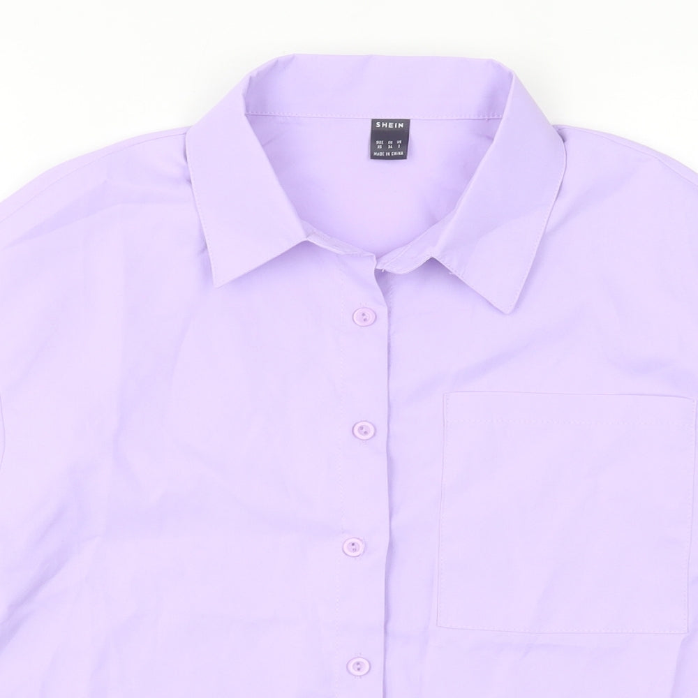 SheIn Womens Purple  Polyester Basic Button-Up Size XS Collared