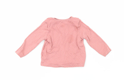 F&F Girls Pink Polka Dot 100% Cotton Pullover T-Shirt Size 9-12 Months Crew Neck