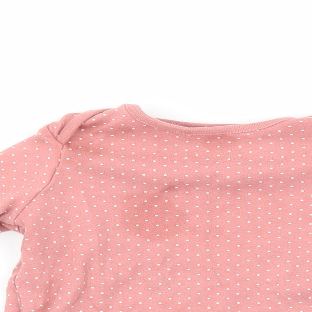 F&F Girls Pink Polka Dot 100% Cotton Pullover T-Shirt Size 9-12 Months Crew Neck