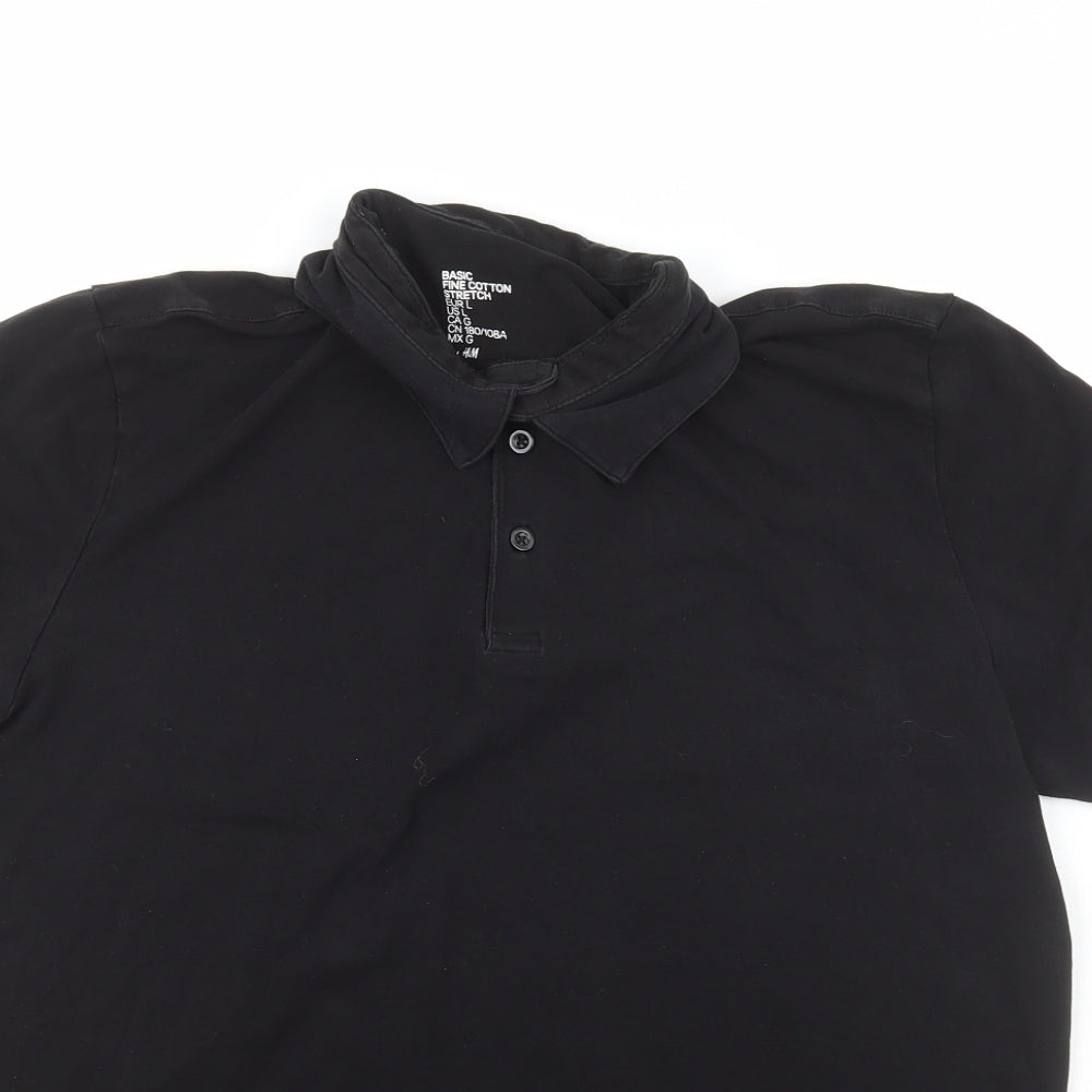 Mens UK Size L H&M Black  Button-Up Short Sleeve Casual Shirt