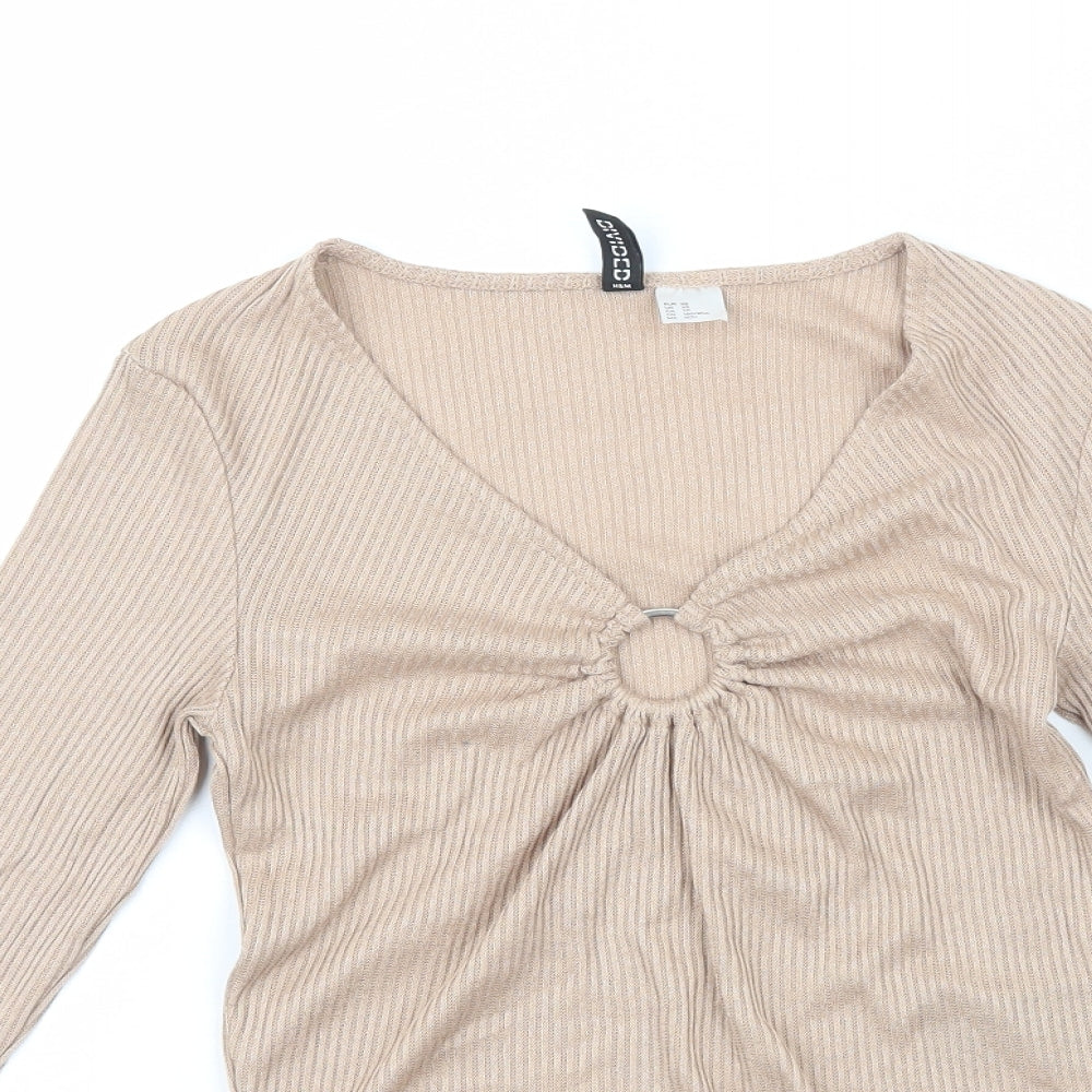 H&M Womens Beige  Polyester Pullover Sweatshirt Size 4