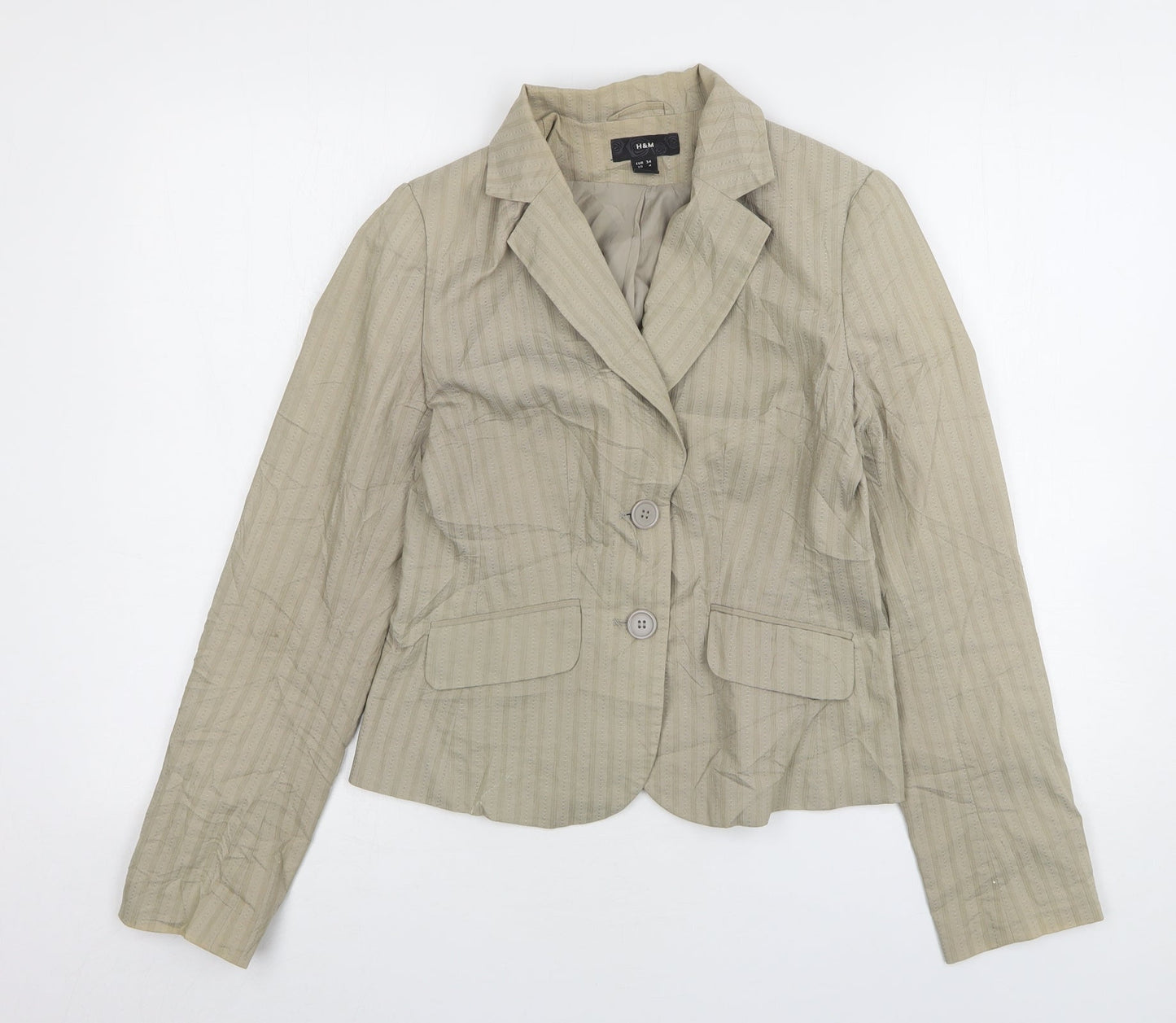 H&M Womens Beige Striped Cotton Jacket Suit Jacket Size 6